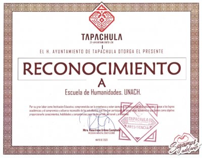 EHT Recibe Reconocimiento del H. Ayuntamiento de Tapachula